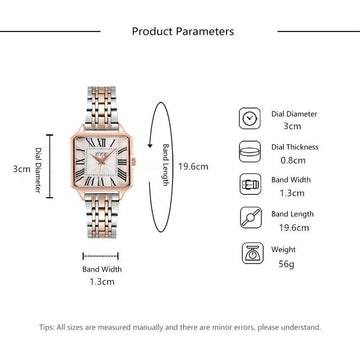 New Quality Fashion Roman Design Square Watches - Gold Plated Alloy Strap Luxury Ladies Quartz Wristwatches - The Jewellery Supermarket